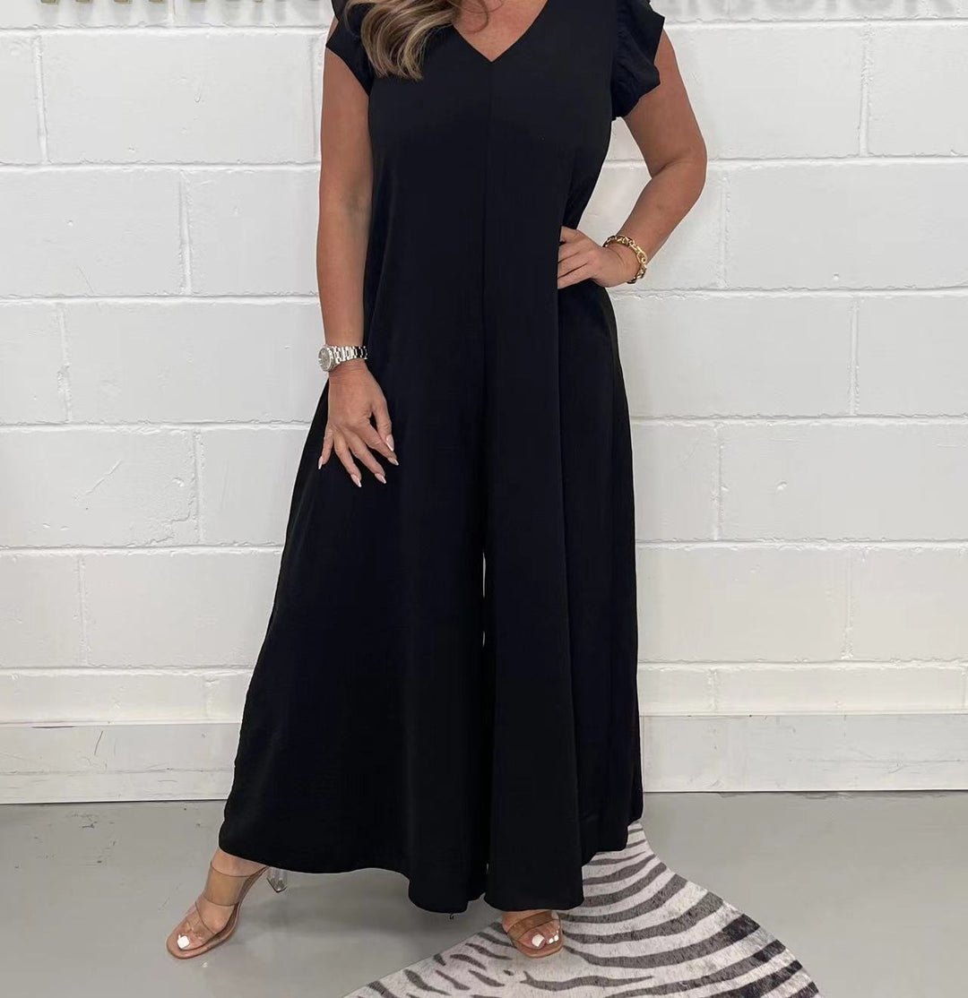 Dame Elegant Jumpsuit med brede ben og V-udskæring Stilla