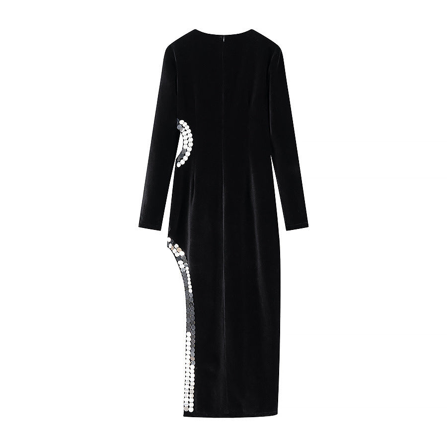 Dame Elegant Varmvelour Kjole med skinnende Sideskabsdesign Stilla