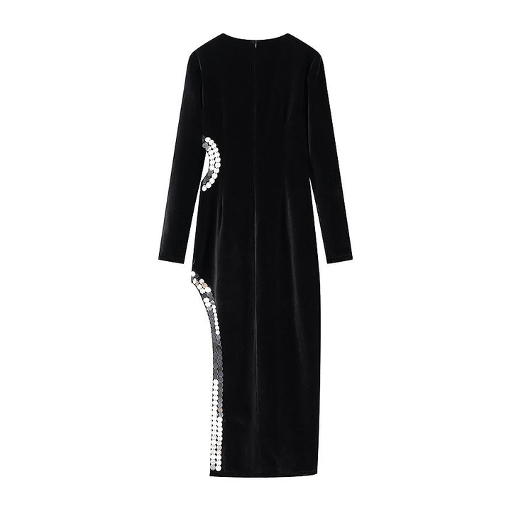 Dame Elegant Varmvelour Kjole med skinnende Sideskabsdesign Stilla