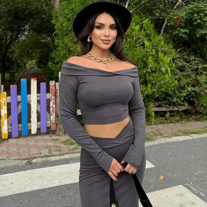 Dame elegant Crop-Top og lang Nederdel Sæt Stilla
