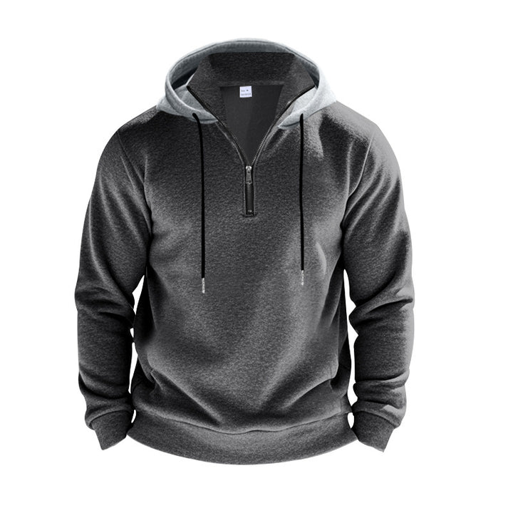 Herrer sweatshirt med halv zip og dekorativ hætte Stilla