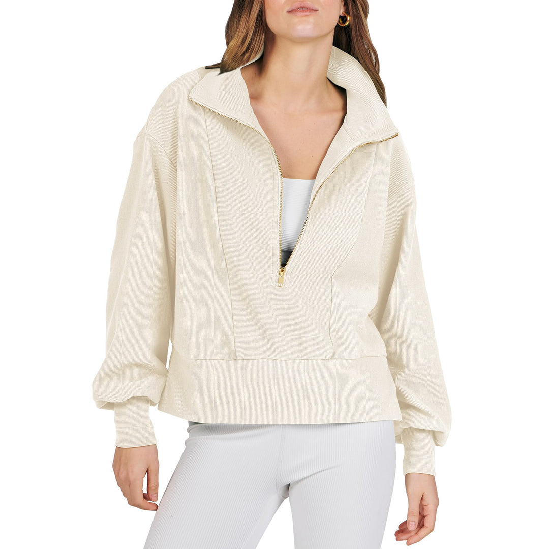 Dame Casual Sweatshirt med høj krave og blank lynlås Stiila