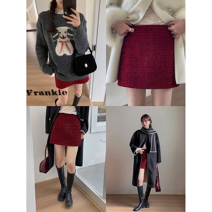 Damer stylish mini nederdel lavet af struktureret bouclé-stof med elegant snit Stilla