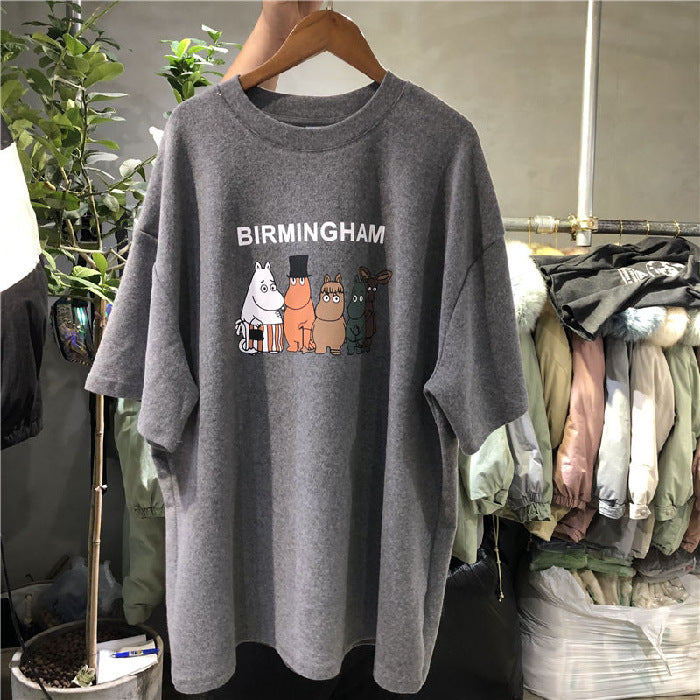 Dame T-shirt med kunstnerisk cartoon-motiv og afslappet pasform Stilla
