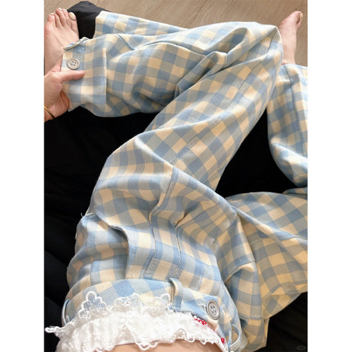 Dame Gingham Vidde-Bukser med Spidsesyning Stilla