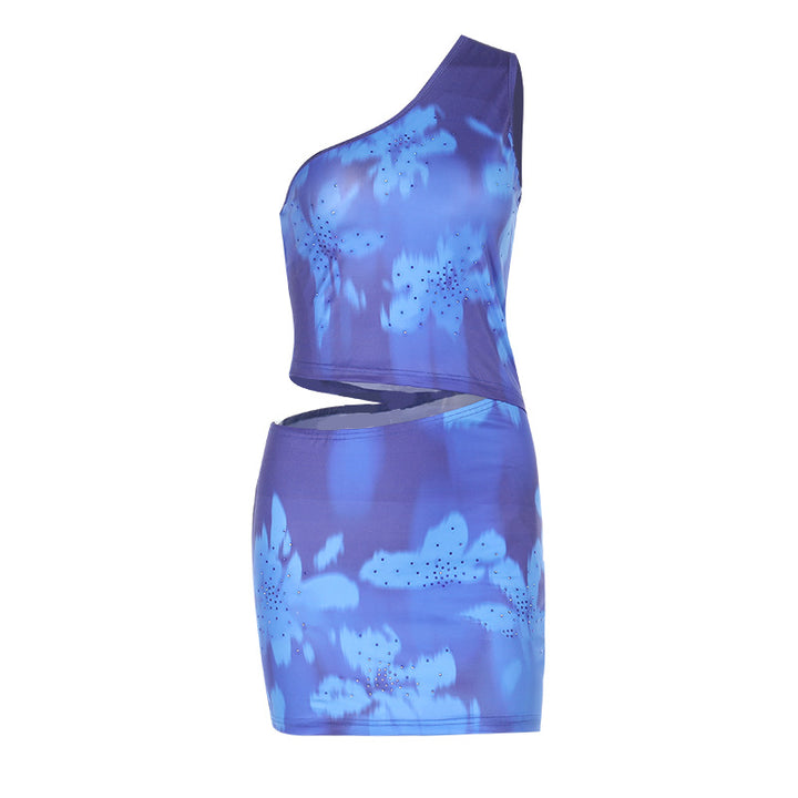 Dame asymmetrisk top med blomsterprint Skovae