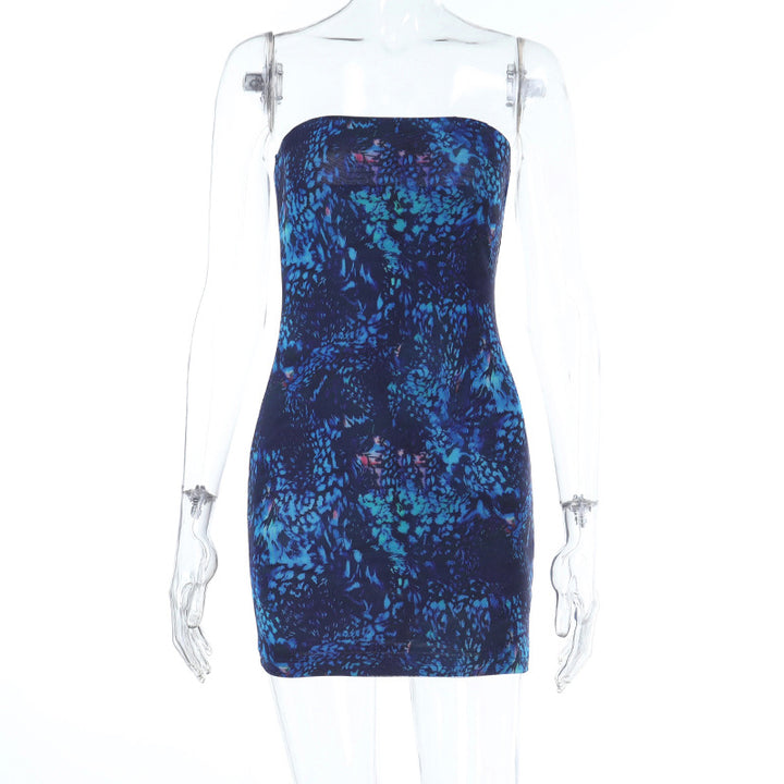 Dame off-shoulder minikjole i akvatisk design Skovae