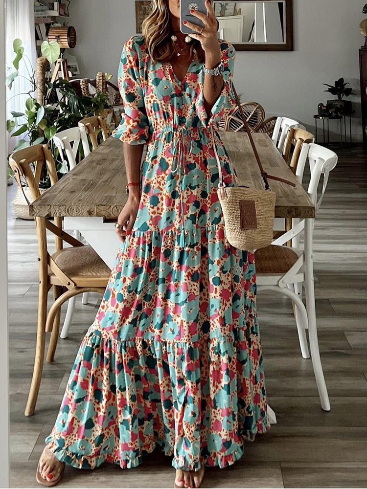 Dame Maxikjole med elegant paisley mønster og knapdetaljer Stilla