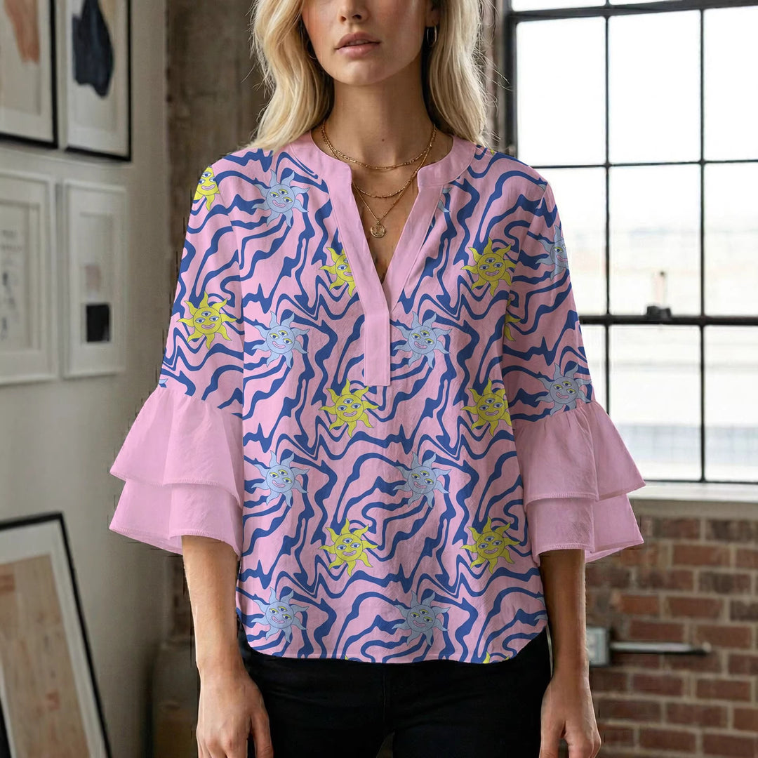 Damebluse med smukt blomstermotiv Skovae