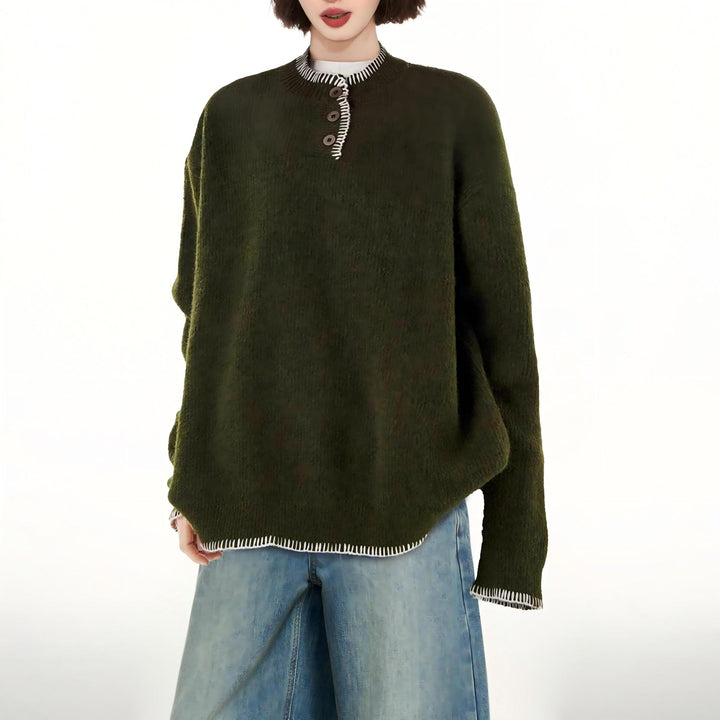 Kvinders afslappede sweater med dekorative knapdetaljer og kontrasterende finish Stilla