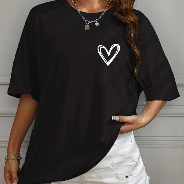Dame T-shirt med afslappet hjerte-motiv og oversized skjæring Stilla