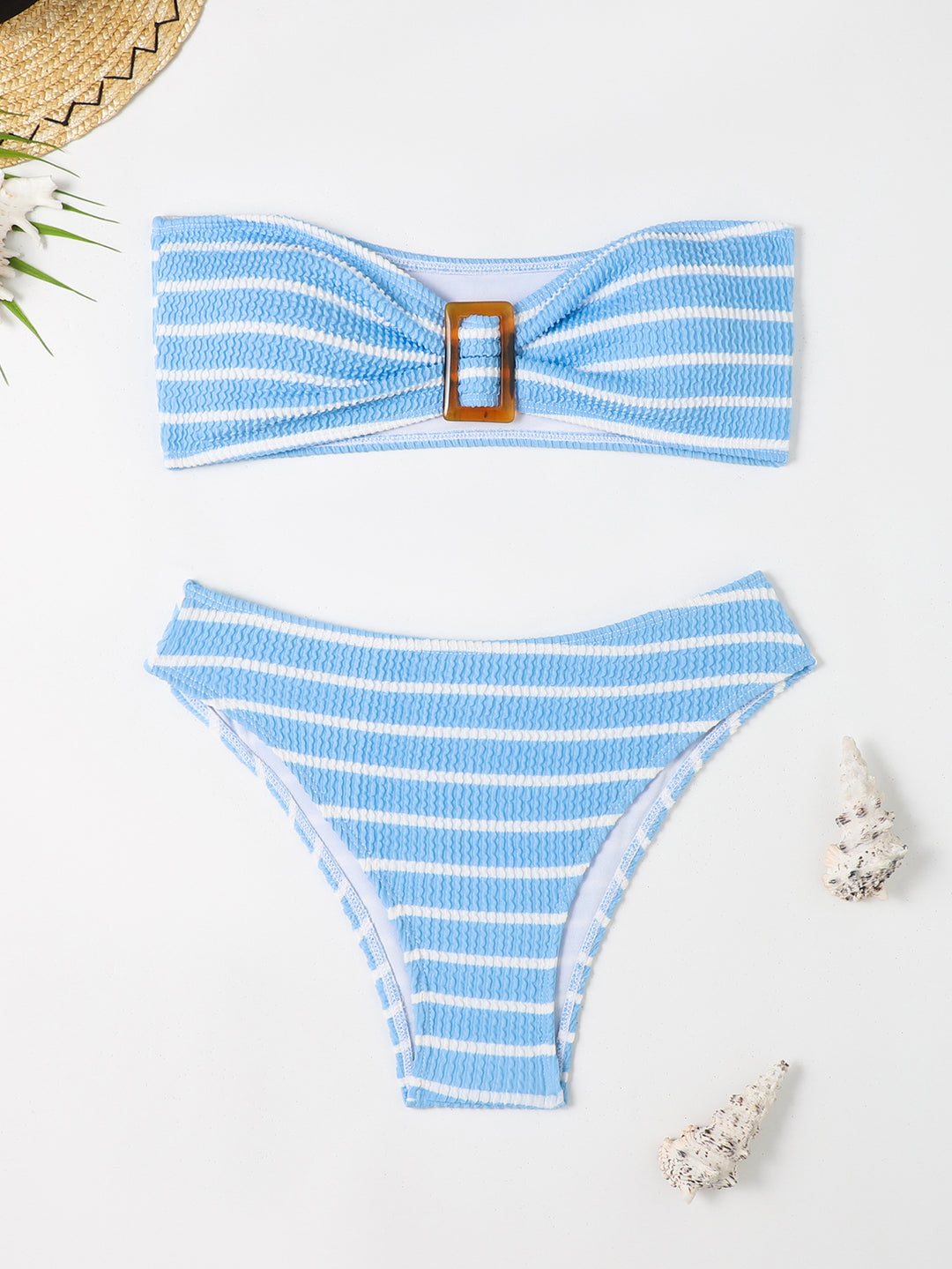 Dame Bandeau-bikini med elegant rynkning og moderne stribemønster Stilla