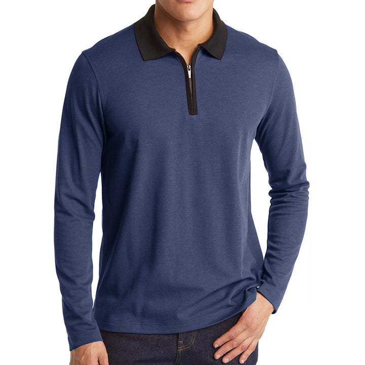 Herrer Sporty Langærmet Polo med Ståkrave og funktionel Lynlås Stilla