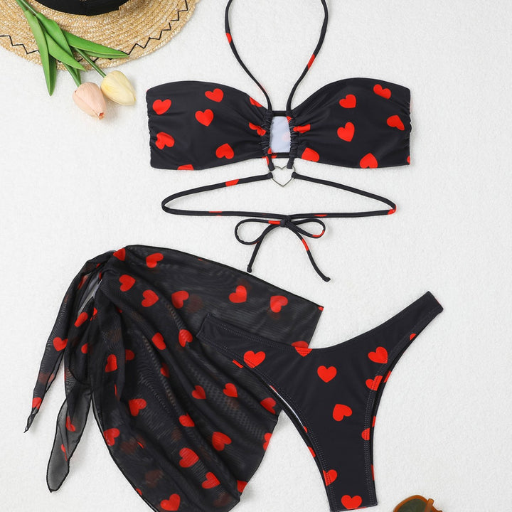 Dame Bikini-sæt med hjerteprint og raffinerede detaljer Stilla