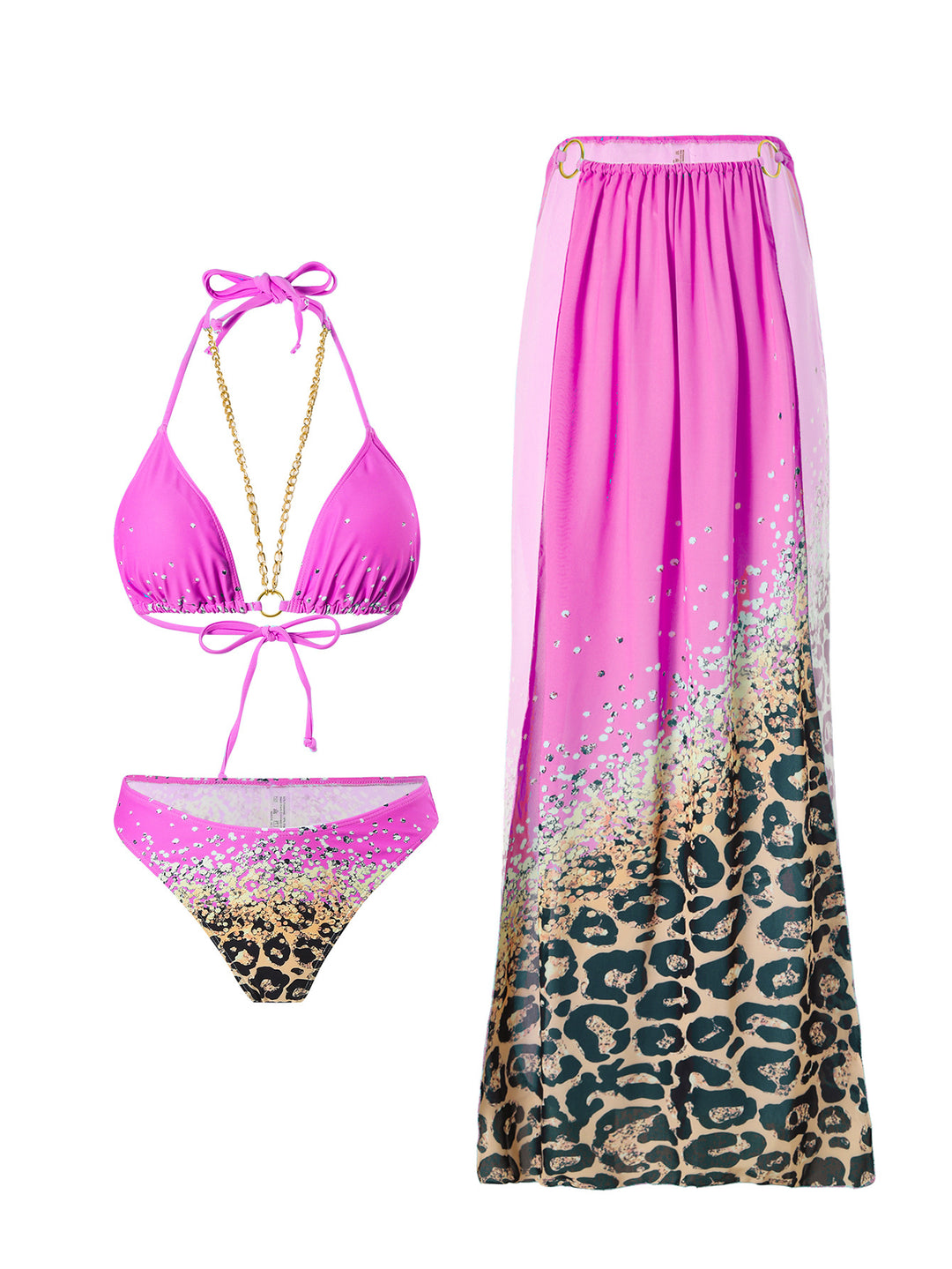 Dame Bikini-sæt med elegant indpakningsskørt og rhinestone-applikationer Stilla