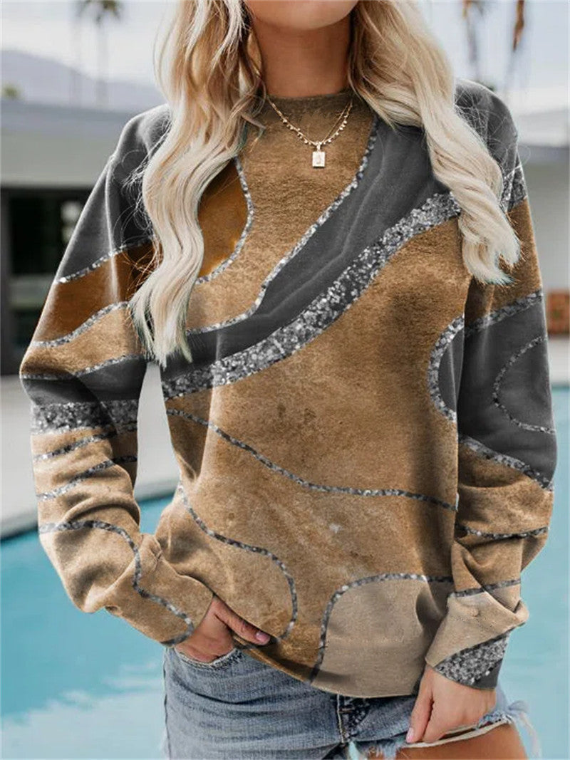 Stilla | Afslappet Grafisk Langærmet Rundhalsæt Sweatshirt