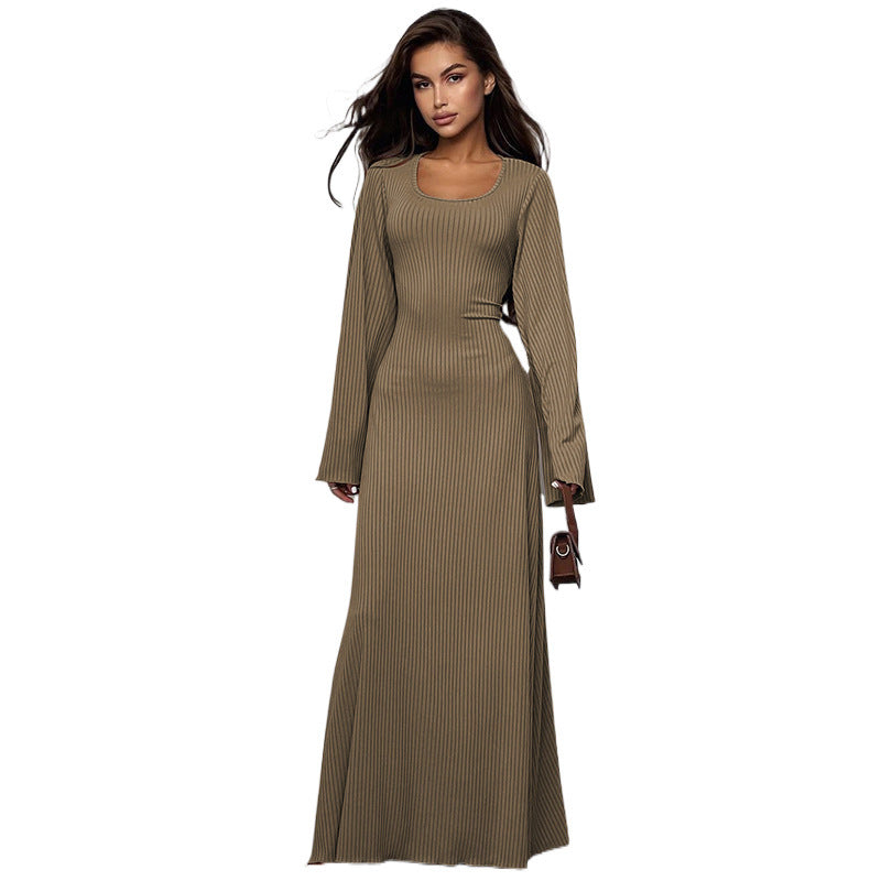 Dame Flared Sleeve Ripp Maxi Kjole Stilla