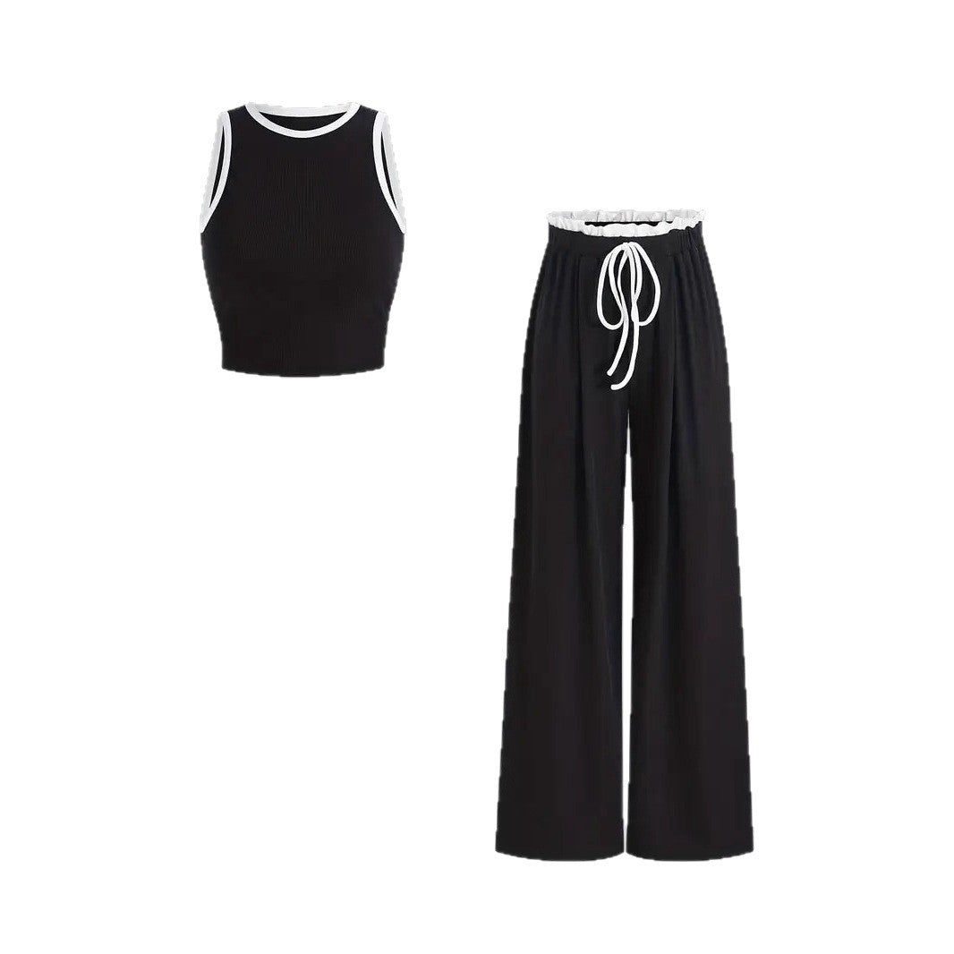 Dame stilfuld Sport-Sæt med høj talje bredbens-bukser og sporty bustier Skovae