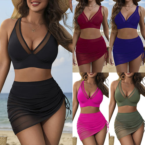 Dame Sporty bikini sæt med elegant omslagsnederdel og gennemskinnelige indsatser Skovae