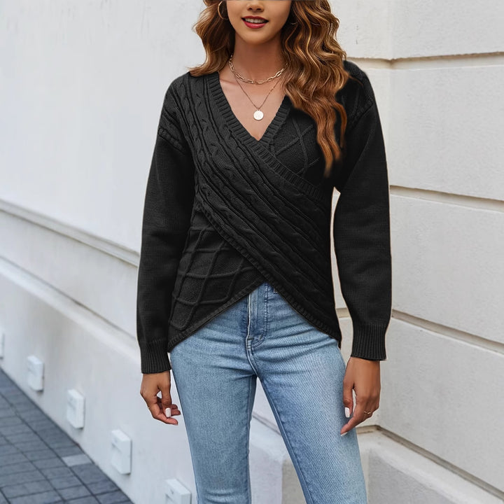 Dame hyggelig V-hals sweater i omslagsstil Stilla