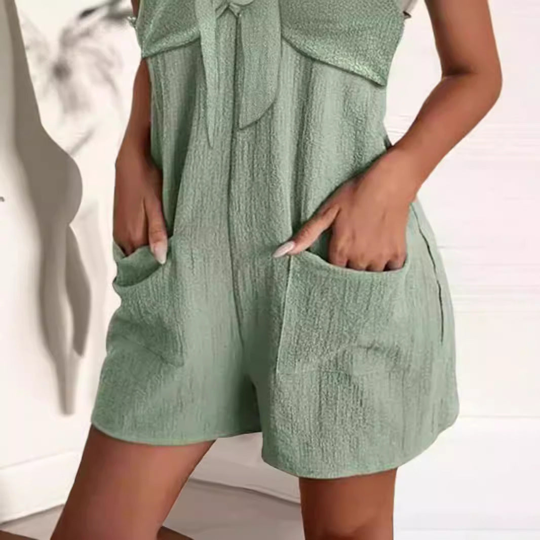 Damer Legesommer Jumpsuit med dekorative stropper og lommer Skovae