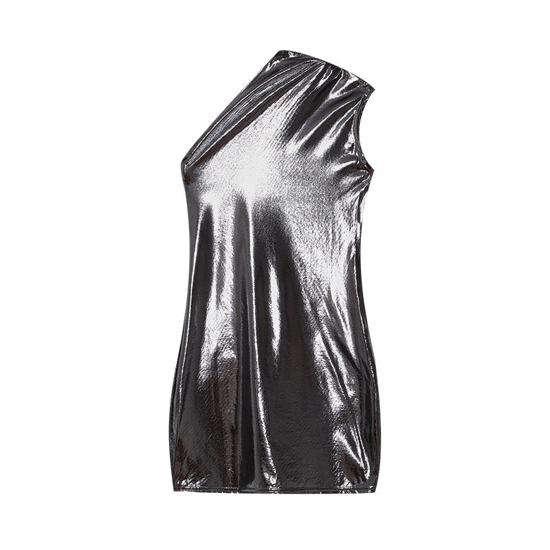 Dame Metallic asymmetrisk Shift-kjole Stilla