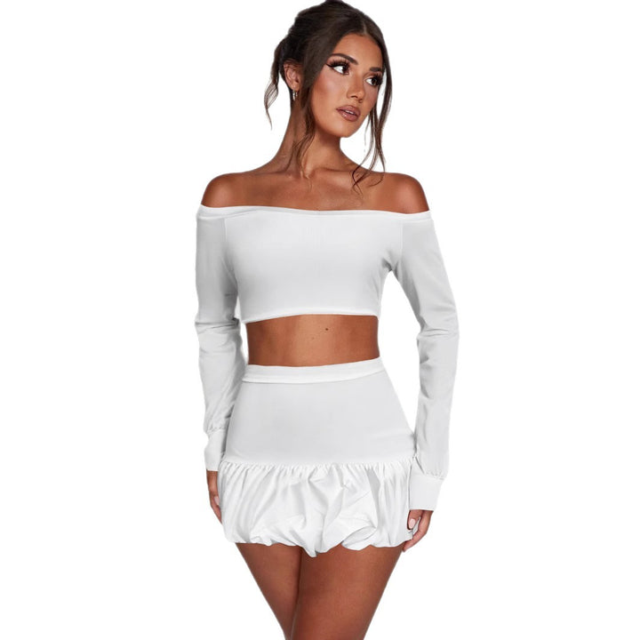 Dame Off-Shoulder Sæt med raffineret top og flydende nederdel Skovae