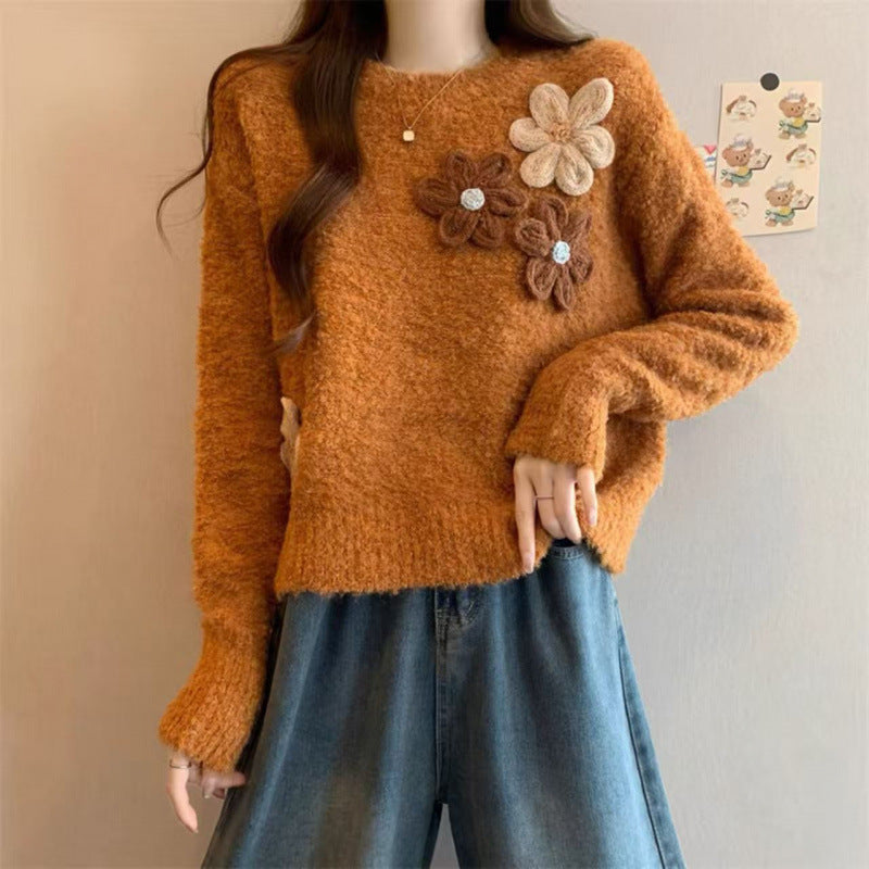 Kvinderne Cozy Sweater med Floral 3D Design Stilla