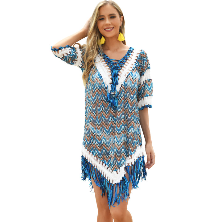 Femme Strandkjole med farverigt frynse-design Stilla