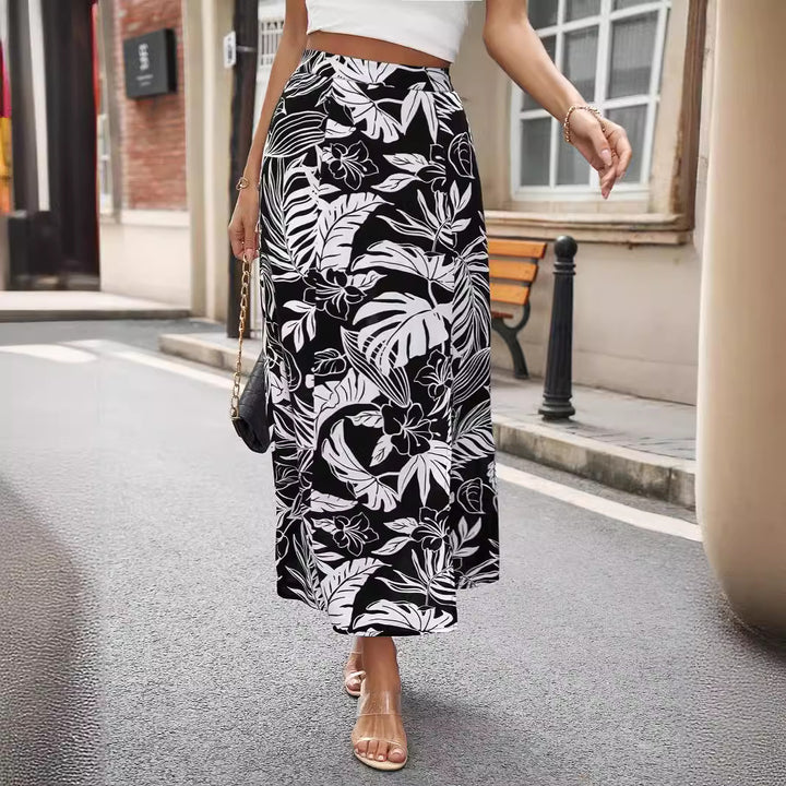 Dame Maxiskørt med høj slids og blomstret design Stilla