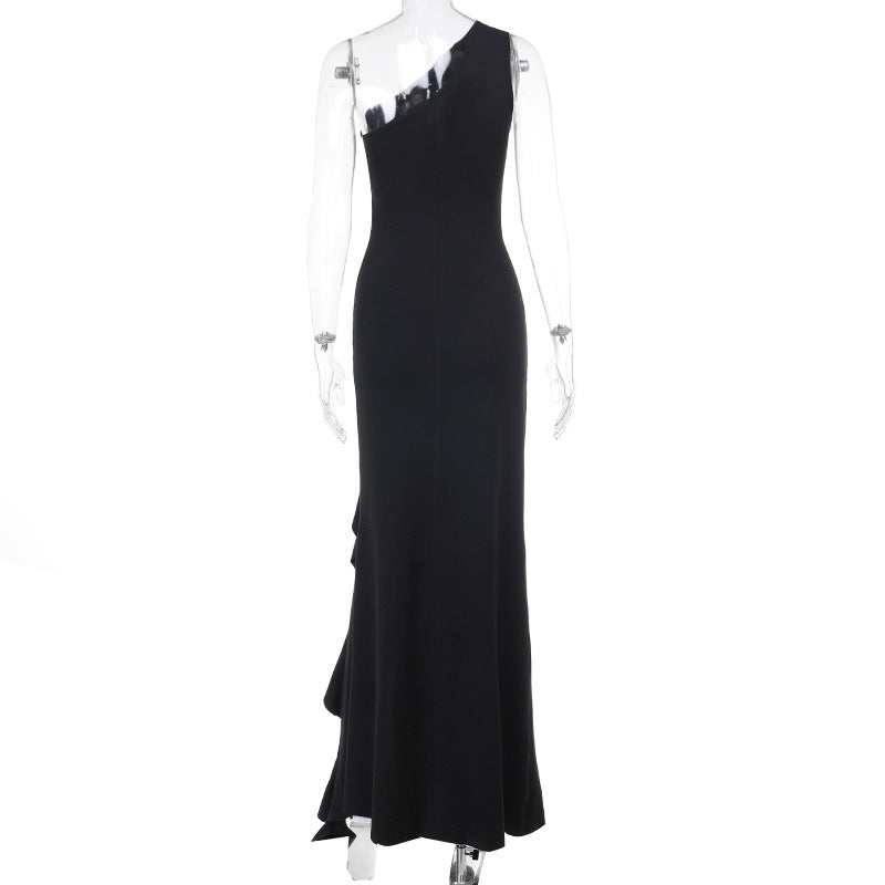 Dame Elegant Maxikjole med asymmetrisk snit og drapering Skovae