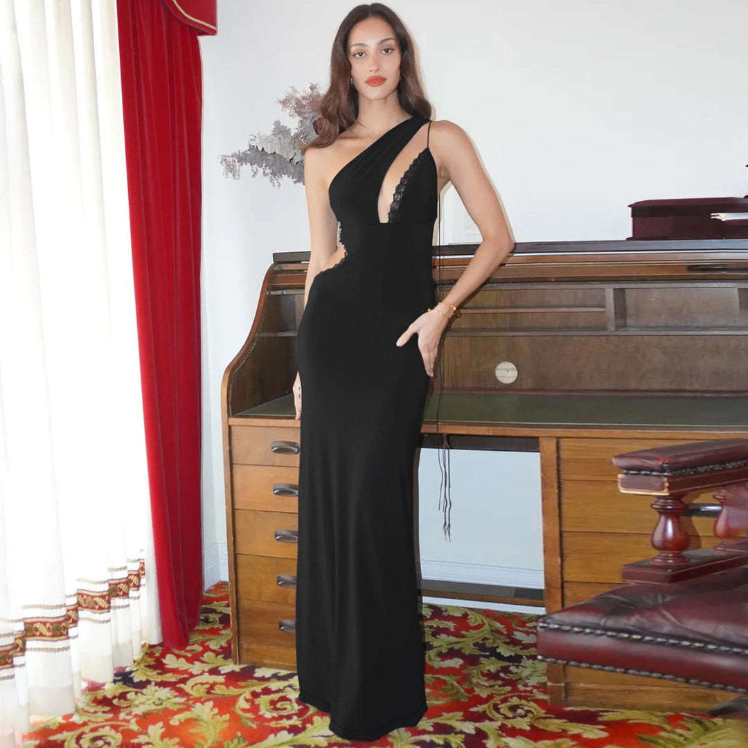 Damer Elegant Maxikjole med raffineret One-Shoulder Design og Cut-Out Elementer Stilla