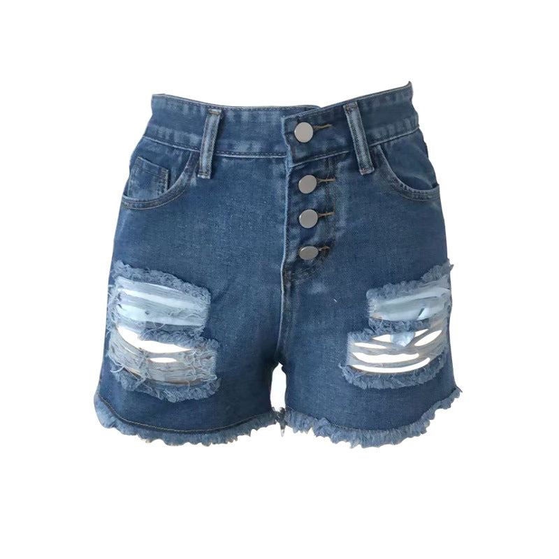 Dame Stilfulde Destroyed Denim-Shorts med knaplukning Stilla