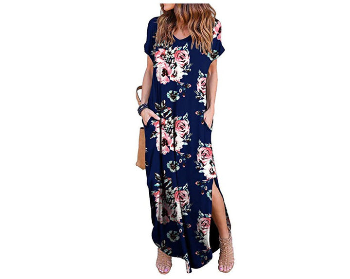 Dame Floral Maxi Kjole med siden Slids Stilla