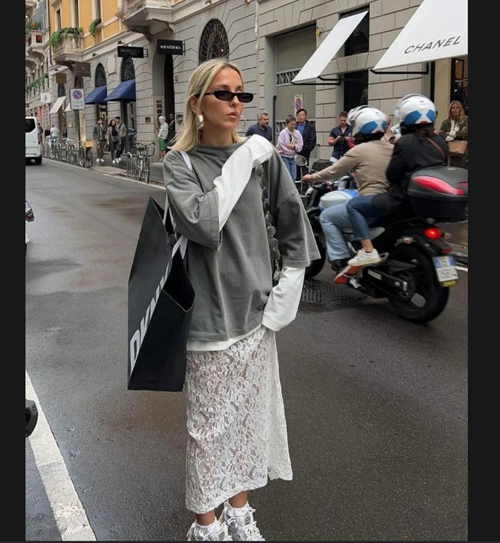 Dame Streetwear-top med kontrasterende ærmer og eksklusiv snit Stilla