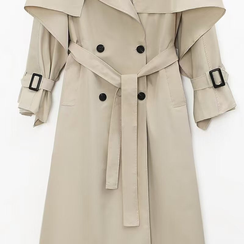 Kvindes Elegant Trench Coat med Bælte og Overdimensioneret Krave Stilla