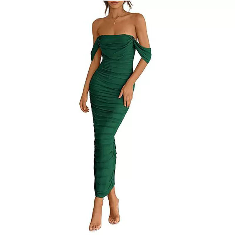 Dame Glamourøst Aftenkjole med Rynk og Off-Shoulder-Design Stilla