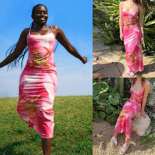 Dame Maxi-kjole med blomsterdesign og smalle spaghetti-stropper Stilla
