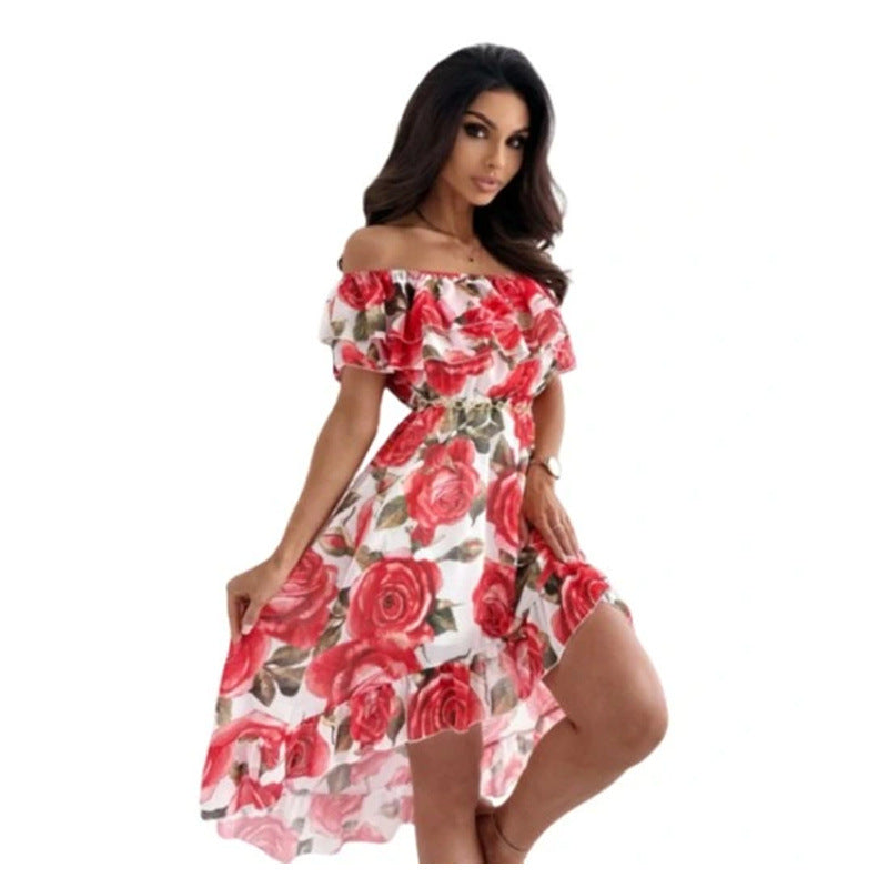 Dame Off-Shoulder Kjole med Ruffle-detaljer og blomstertryk Skovae