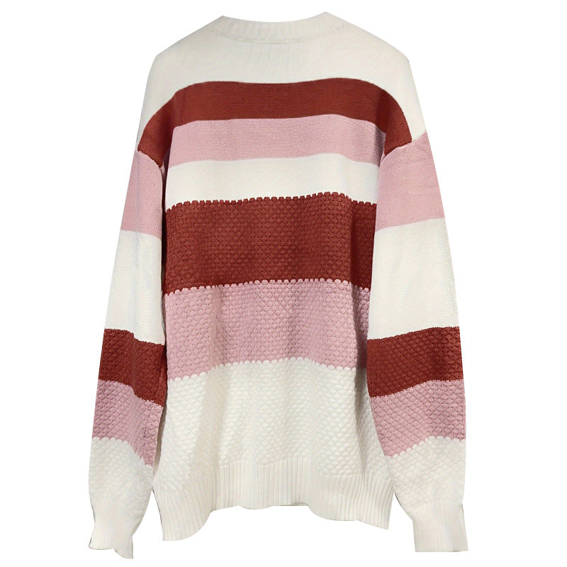Damer Grovstrik Stribet Pullover Trøje Stilla