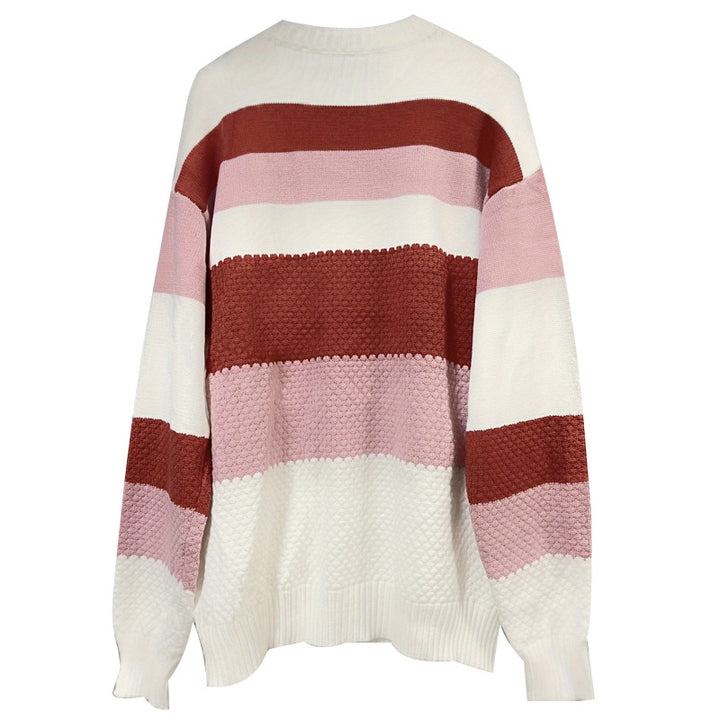 Damer Grovstrik Stribet Pullover Trøje Stilla