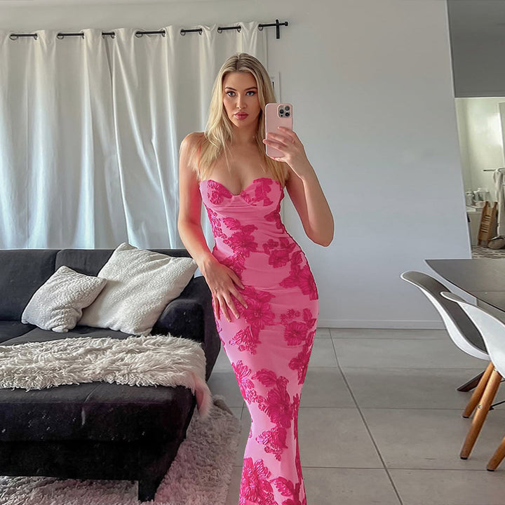 Dame Floral Broderet Maxikjole Stilla