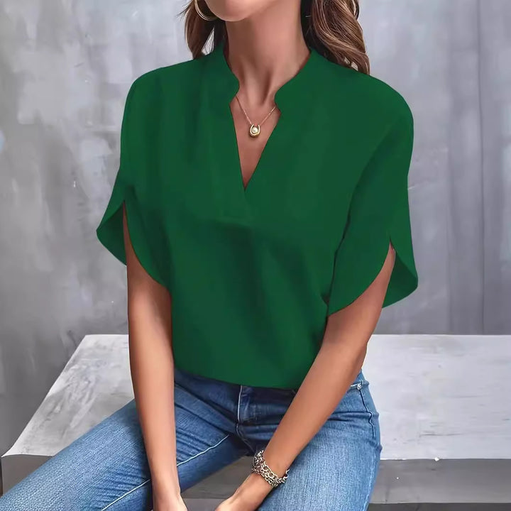 Dame elegant bluse med en moderne ståkrave og flydende snit Stilla