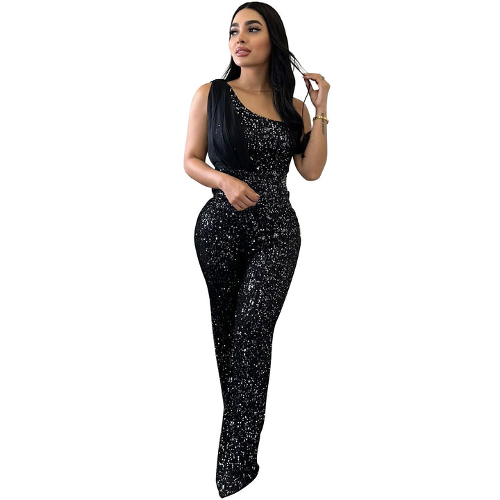 Dame Elegant Paillet-Jumpsuit med asymmetrisk udskæring og figursyet pasform Stilla