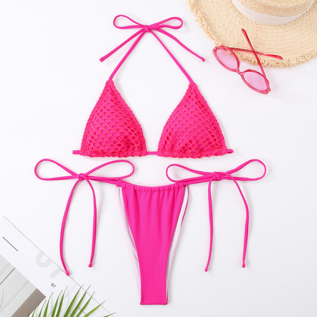 Dame Triangel-Bikini med raffinerede bindebånd og stiliseret netoverflade Stilla