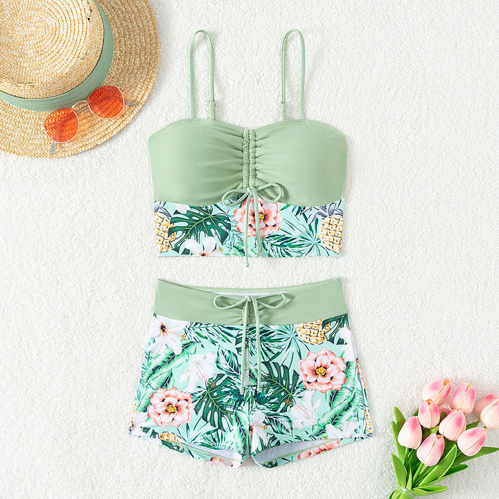 Dame Bikini-sæt med rynkning og elegant blomsterprint Stilla
