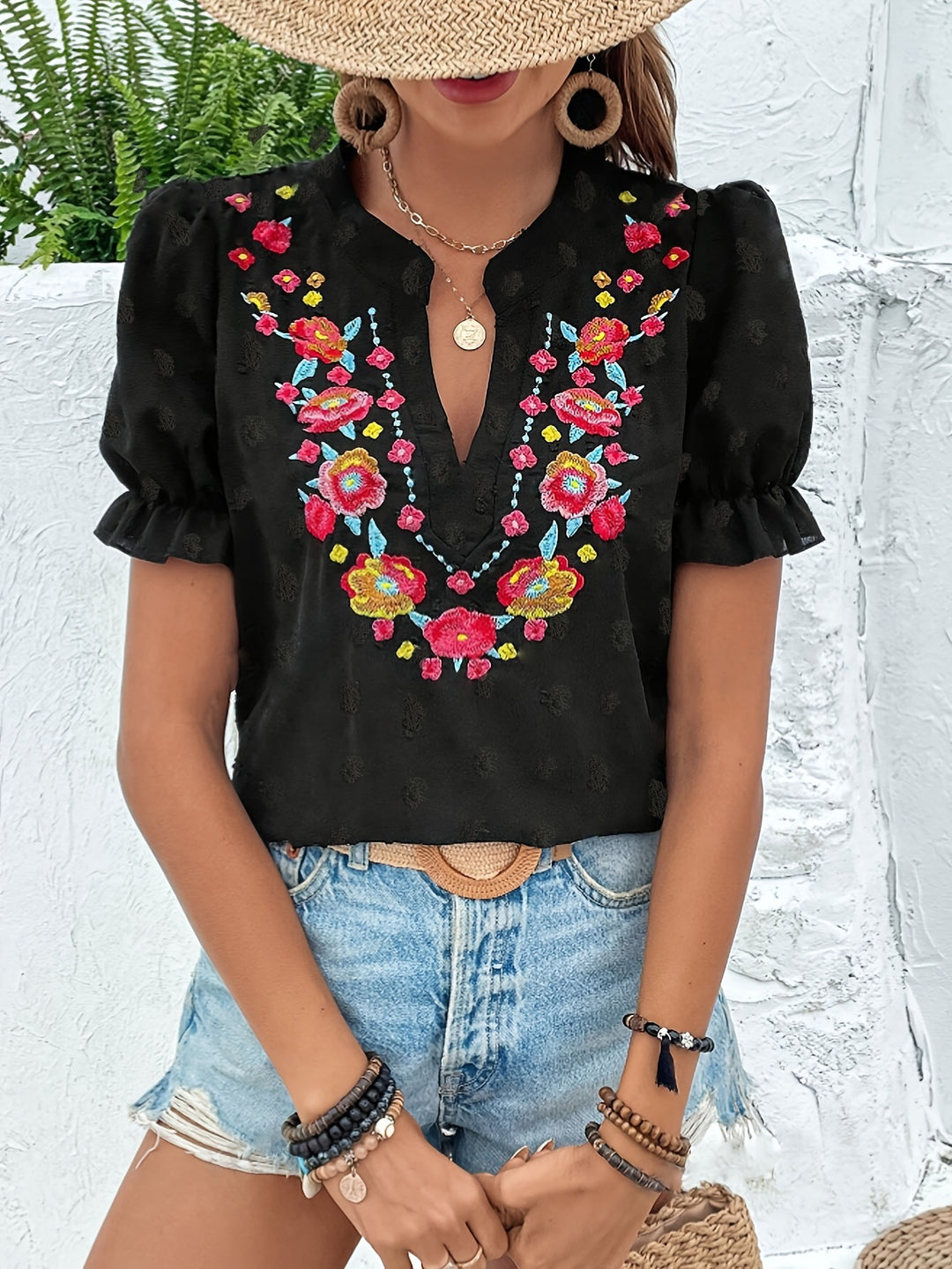 Femme Broderet Bluse Stilla