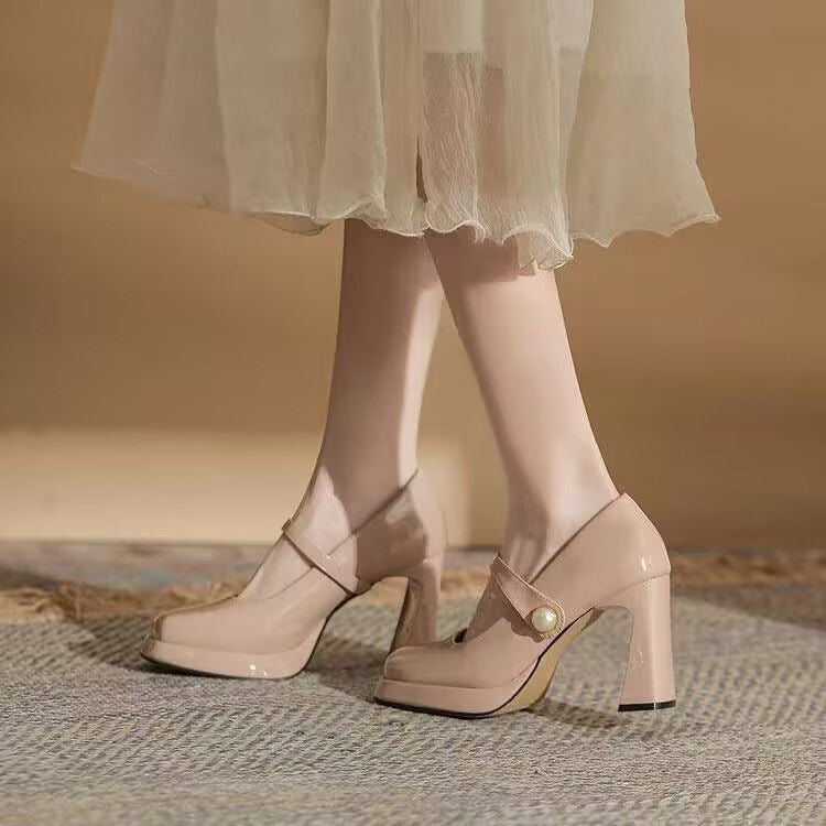Damer Chunky Heel Mary Jane Pumps med perlemorsfarvet rem Stilla