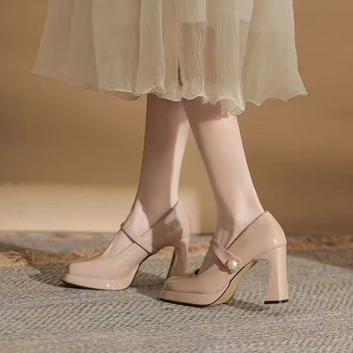 Damer Chunky Heel Mary Jane Pumps med perlemorsfarvet rem Stilla