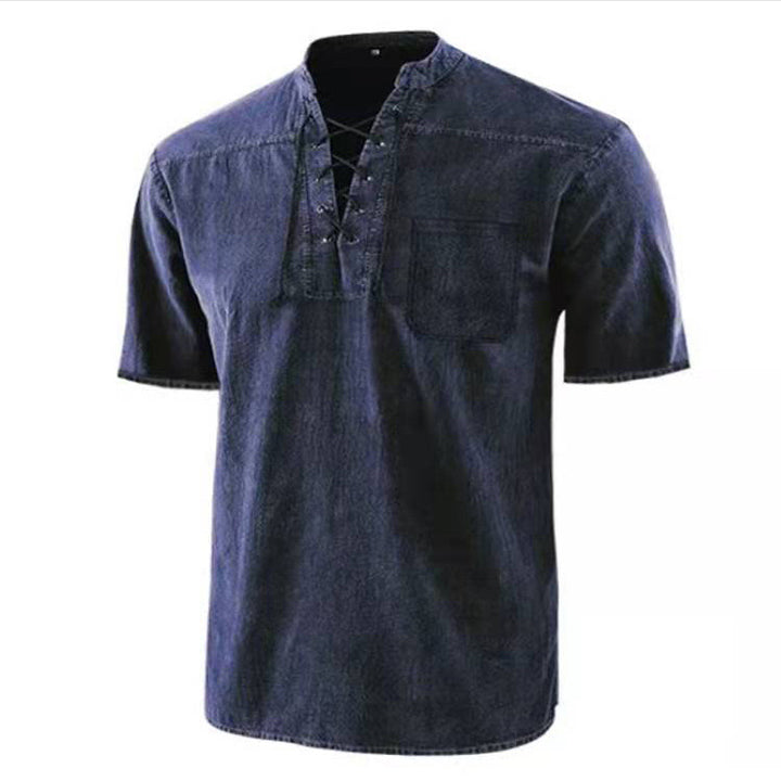Herrer Casual Kortærmet Pullover med snøring Stilla